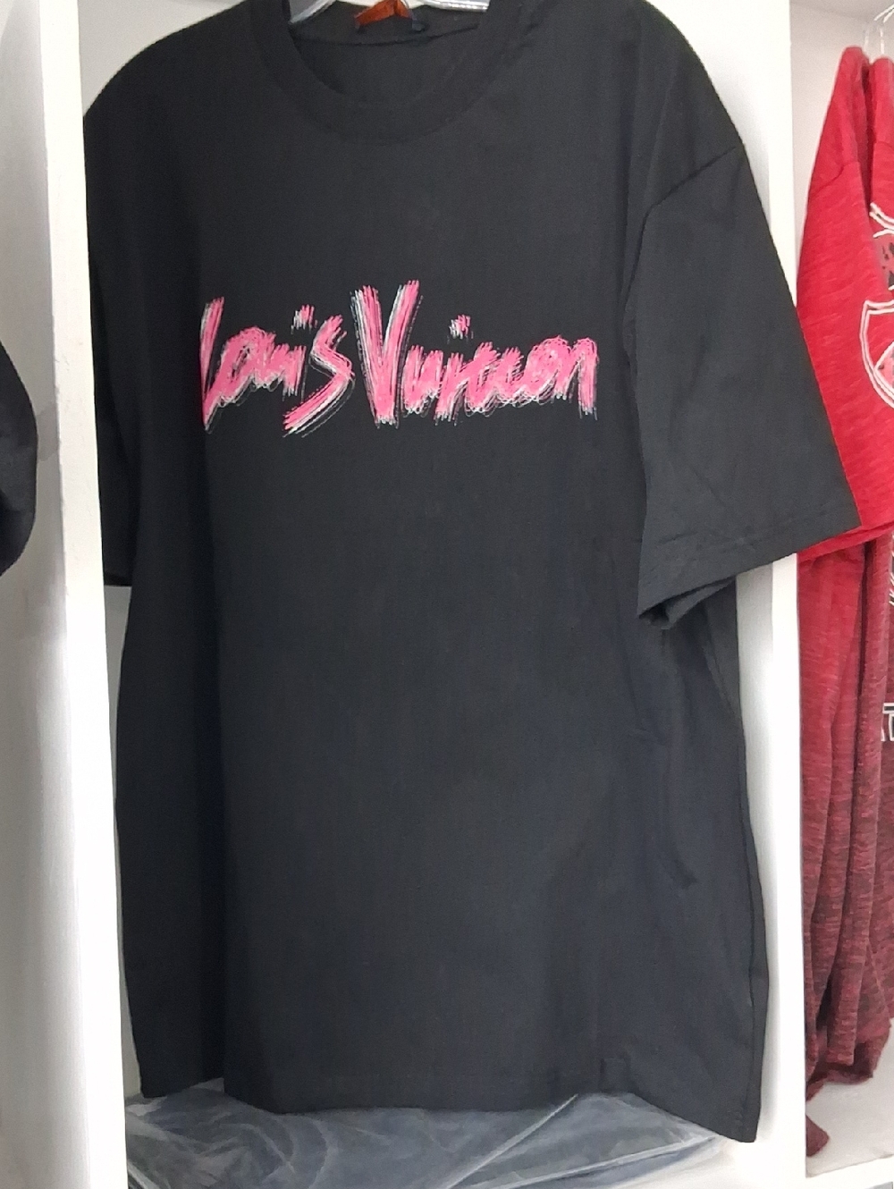 Black Graphic Short-Sleeve Tee with Pink Script Logo